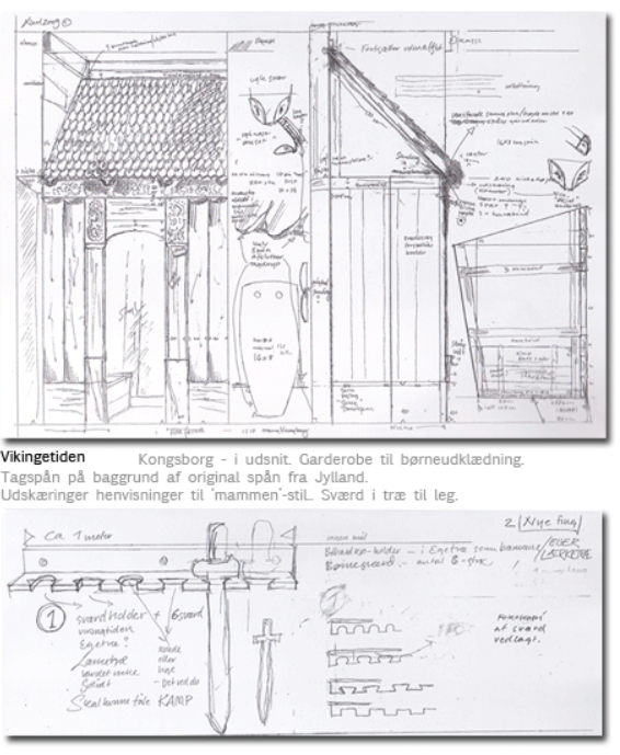 Tegninger til vikingehuse. Tømrerpå BM re-design Per Hjorth Hestbæk